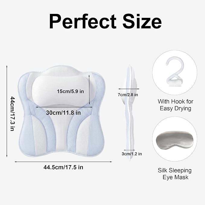 Blue White Bath Bathtub Pillow Spa Pillows for Tub. | Bath Pillow With Comfortable Soft 5D Mesh Fabric Suction Cups Head Neck Back Support Women`s Men`s Relaxing Bathing Gifts