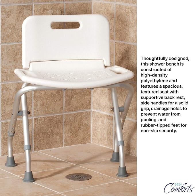 Folding Bath Seat with Back Support, Portable Shower Bench, White | White