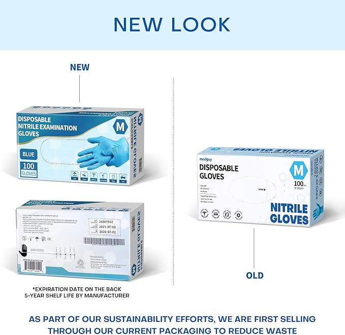 Medical Blue Nitrile Disposable Exam Gloves 4Mil Latex & Powder-Free | Flex • Powder-Free & Latex-Free • Medical • Examination • Lab • Chemo Rated • Cooking • Cleaning • Food Prep • Blue • 100 Pcs