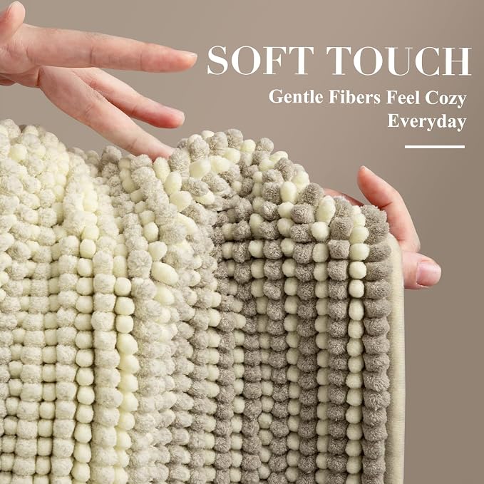 Bathroom Rugs, Bath Mat Non Slip 20 x 32 Inches Water Absorbent Chenille Floor Mats Machine Washable (Sand)