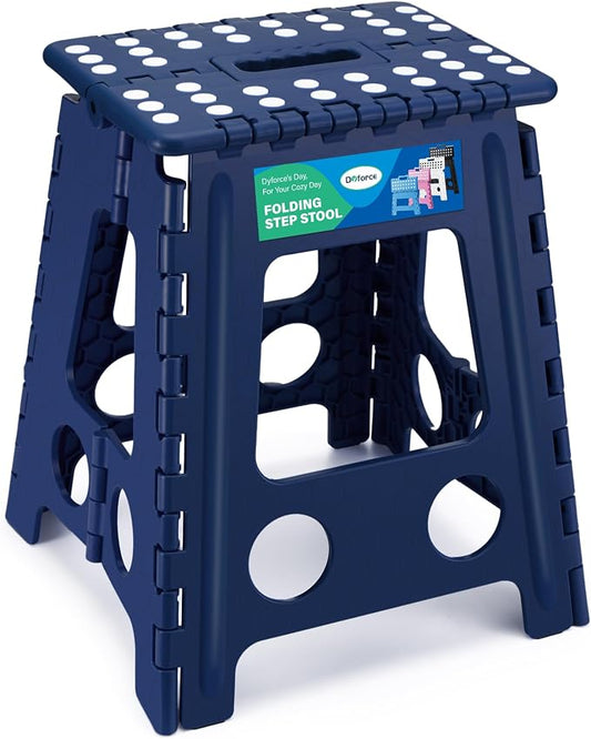 Dyforce Folding Step Stool 16 Inch,400lbs Foldable Step Stool for Adults | Step Stool Foldable Blue,Non-Slip Plastic Stepping Stool with Carry Handle,Lightweight for Bathroom Kitchen Bedroom Garden