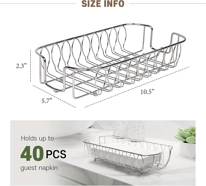 Guest Towel Holder Tray for Bathroom Countertop, Silver Metal | Guest Bathroom, Powder Room & Vanity Use