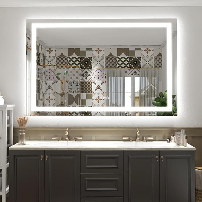 60x36 LED Lighted Bathroom Mirror for Vanity Wall | Front Light and Backlit, Anti-Fog, Memory, 3 Color, Tempered Glass, Dimmable, Rectangular, UL, Horizontal/ Vertical Mounted