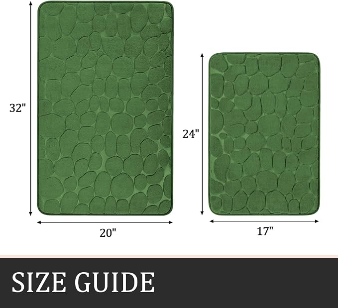 Bathroom Rugs Mat Set, Memory Foam Bath Mat 2 Piece Green | 17x24&20x32, Non Slip, Water Absorbent, Washable, Bath Mat For Bathroom, Sink and Toilet