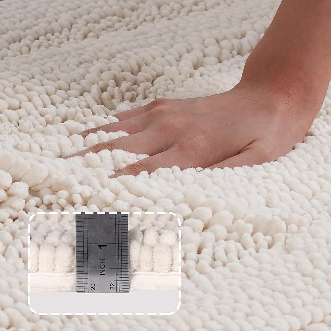 Turquoize Non Slip Shaggy Chenille Microfibers Bathroom Rug Bath Room Mat Extra Long Bath Rug 47 x 17 Kitchen Rugs and Mats, Super Water Absorbent & Soft Washable Bath Rug for Bathroom, Ivory