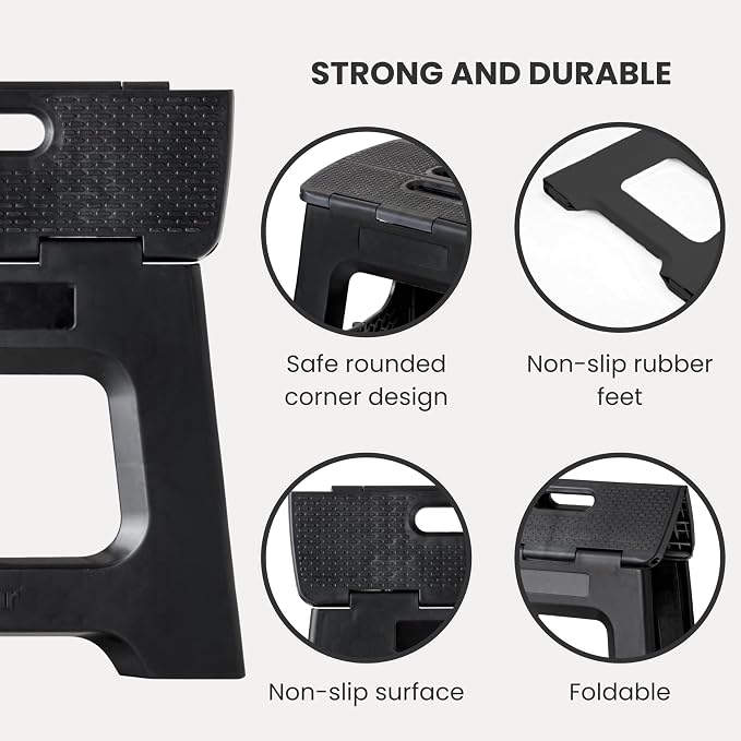 Vigar Compact Step Stool Foldable, 10-1/2-inch Step Stools for Adults up to 330 Pound, Lightweight Stool, Non-Slip Folding Step Stool, Black | For Adults, Up to 330 Pound, Lightweight Stool, Folding Design, Compact Size, Stable Surface, Easy to Store