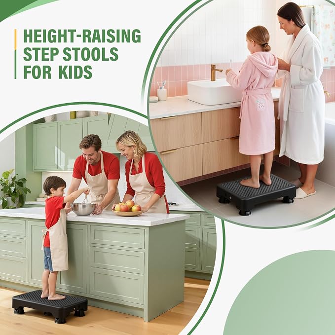 SOYO Mobility One Step Stool Platform for Adults & Elderly, Black-Black | Adjustable Small Step Riser for Seniors, Indoor Outdoor Non-Slip Standing Support Portable Low Step for Car, Bed, Bathroom