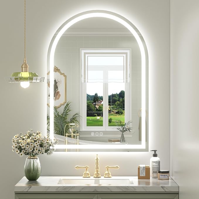 30x42 Inch Arched LED Bathroom Mirror | Dimmable Backlit Bathroom Mirror, LED Lighted Vanity Mirror, Anti-Fog, 3 Colors, Memory, Shatter-Proof, ETL Listed