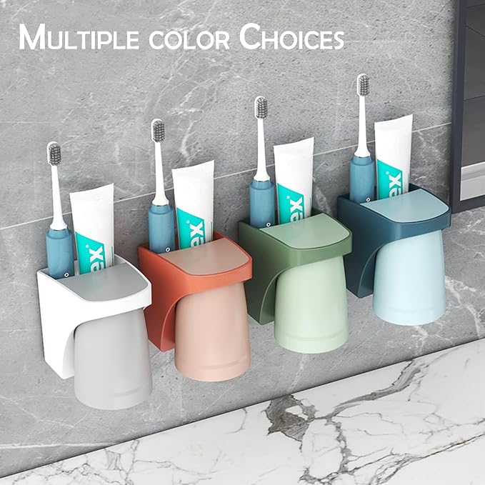 Blue Magnetic Cup Holder for Bathroom, sgzscl Toothbrush Wall Mounted Toothpaste Storage Drain Drill-Free Space Saving Organizer for Family Members