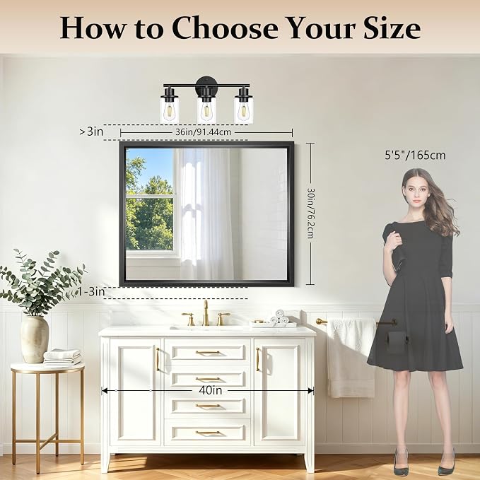 COFENY Bathroom Mirror, 36x36 Brushed Black Square Mirrors, Thickened Deep Metal Frame Bathroom Vanity Mirrors for Over Sink, Bedroom, Entryway, HD Tempered Glass, Horizontally or Vertically