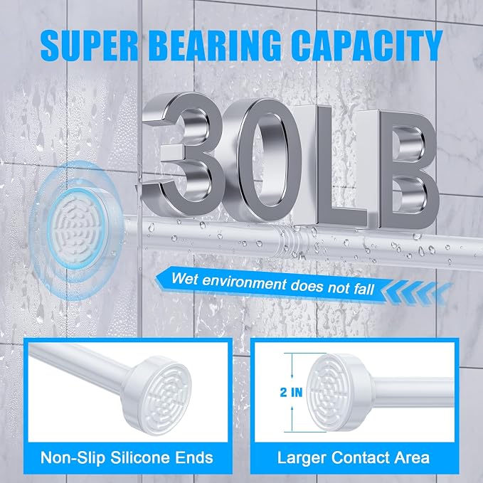 TEECK 2 Pack Shower Curtain Rod, 32-43 inch Adjustable Spring Tension Curtain Rod, Never Rust Anti-Slip Shower Curtain Rod for Bathroom, No Drilling, Never Collapse, Easy to Use, White