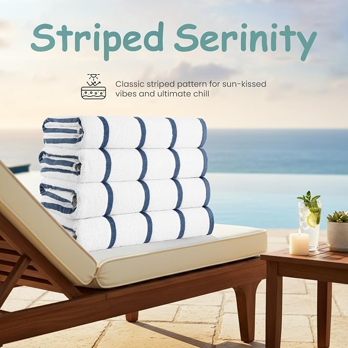 CASA COPENHAGEN Cabana Pool 2Pcs 100% Egyptian Cotton XL Designer Bathsheet Beach Towels Gift Set- White Ink Blue, 500GSM, 35"x70", Bath Sheet Beach Towels (Box Pack, Set for Women & Men)