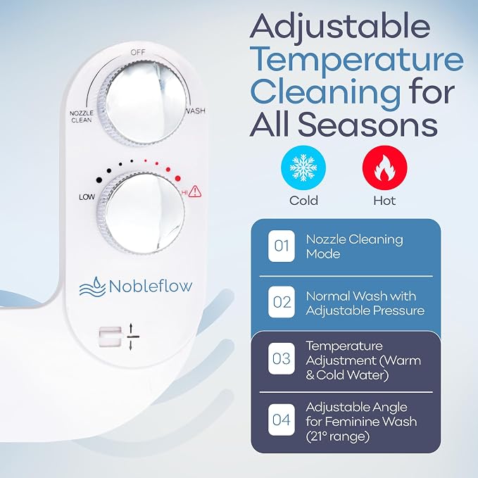 Warm Water Bidet Attachment for Toilet – Non-Electric Hot & Cold Bidet Add-On with Self-Cleaning Nozzle, Adjustable Angle, and Feminine Wash – Ultra-Slim Design