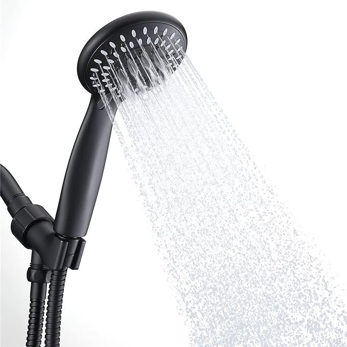 Handheld Shower Head High Pressure 5-Settings with Hose, Matte Black | Powerful Water Spray, Against Low Pressure Water Flow, 59 Inch Stainless Hose, Adjustable Mount