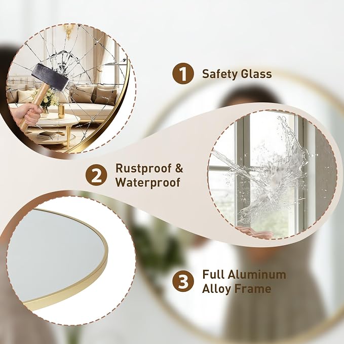 NEWBULIG Bathroom Mirror, Wall Mirror with Aluminum Alloy Thin Frame, Bathroom Mirrors for Over Sink, Bedroom, Living Room, Entryway