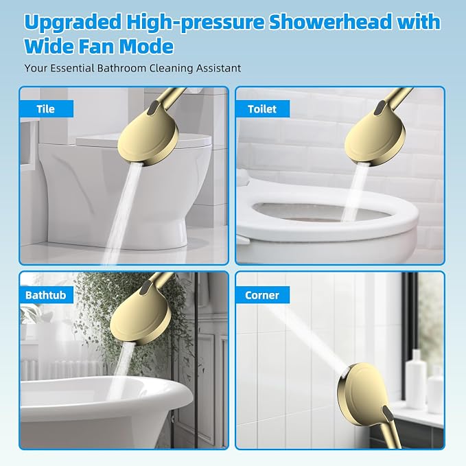Hibbent All Metal CUPC Certified Shower Head, 10'' High Pressure Rainfall Shower Head, Handheld Showerhead Combo, 12'' Adjustable Extension Arm, 10 Sprays, 71'' Hose, Shower Holder, Polished Brass
