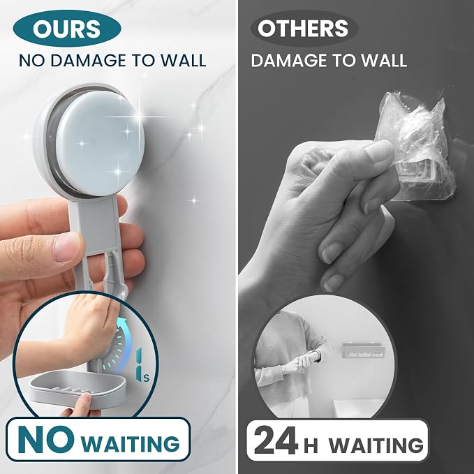 TAILI Soap Holder, Soap Dish for Shower Suction Cup, Bar Soap Holder, Grey | Removable Soap Holder Shower, Soap Tray for Shower Wall, Drill Free Sponge Holder, Bathroom & Kitchen, No drill