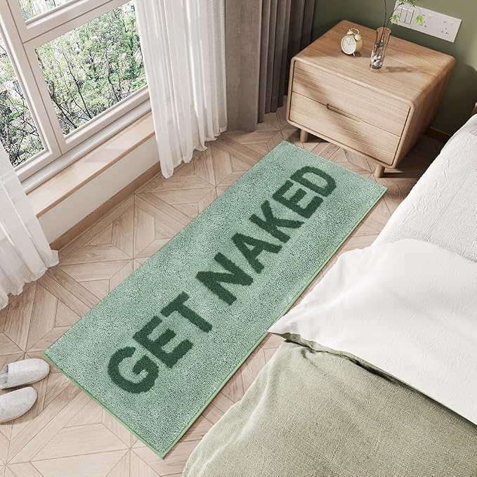 Zeeinx Get Naked Bath Mat Cute Bathroom Rugs Sage Green Bath Mat 18”x47” | Non Slip Absorbent Microfiber Machine Washable Green Cute Bathroom Rugs for Tub and Shower Funny Apartment Decor