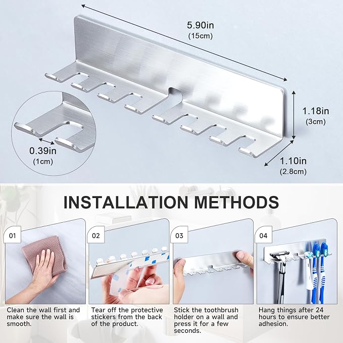 Electric Toothbrush Head Holder, Toothbrush Holders Wall Mounted, Electric Toothbrushs Holder, Bathroom Shower Tooth Brushing Holder, Tooth Brush Head Holder Organiser (Silver, Extra Large)