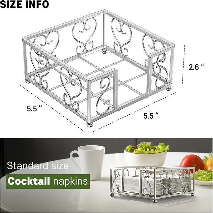 Cocktail Napkin Holder for 5x5 Napkins, Flat Square Caddy, Table | Cocktail Napkins, Beverage Napkins & Parties