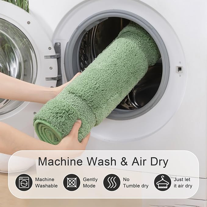 SHACOS Soft Microfiber Sage Green Bathroom Rugs Sets 2 Pieces 32x20 inch | Absorbent Plush Bath Rugs, Non Slip Washable Shaggy Bath Mats, Fluffy Bathroom Runner Floor Mats Shower Rug