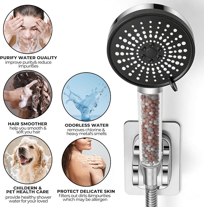 Filtered Shower Head,8 Inch Rain Shower Head with Handheld Spray Combo, Adjustable High Pressure Rainfall Shower Head, Dual Showerhead Set with Extension Arm and 60 Inch Long Shower Hose