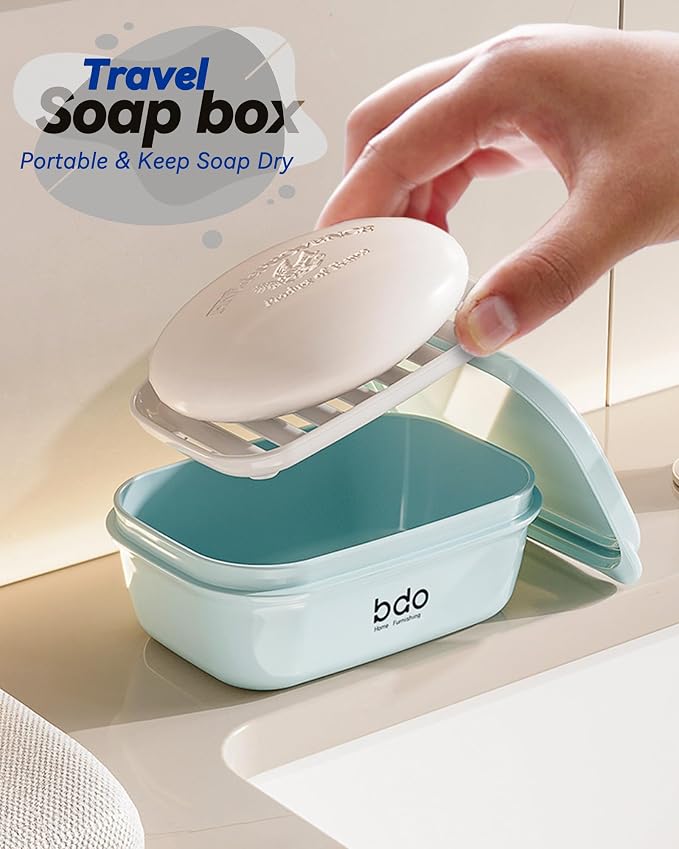 PEISAINOX Travel Soap Case, Leakproof Soap Container with Lid, Portable Bar Soap Holder for Traveling, Soap Dishe for Bathroom, Shower, Gym, School, Camping, Vacation, Outdoor (Green&Gray)