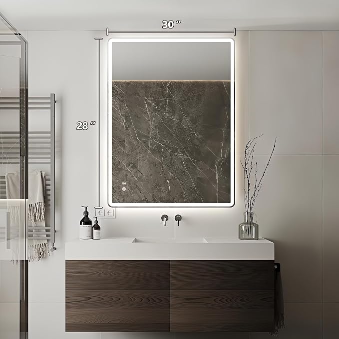 Niccy Led Mirror for Bathroom, 40"x30" Frameless Frontlit and Backlit Mirrors for Wall Lighted Mirror with Bedroom 3 Color, Defogger, Explosion-Proof, HD Glass, IP65 Vanity Horizontal/Vertical