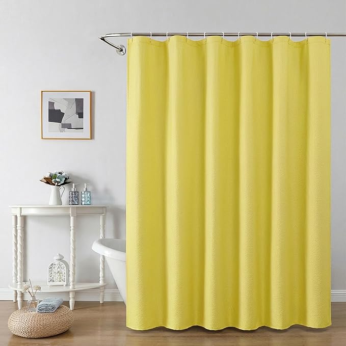 Lemon Shower Curtain for Bathroom 72x72 Inch, 3D Embossed Textured Waffle Fabric Shower Curtains, Soft Hotel Farmhouse Style, Water Repellent, Machine Washable, Lemon, 72" W x 72" L