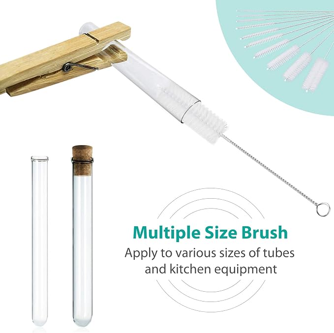 CiaraQ Bottle Cleaning Brushes, 8 Inch Nylon Tube Brush Set | White Cleaner for Narrow Neck Bottles Cups with Hook, Set of 10pcs.