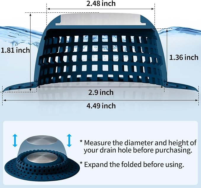 Aluvor Shower Drain Hair Catcher Bathtub Drain Cover Sink Drain Protector | Bathroom Sink & Bathtub Drain Strainer for Pop-Up & Regular Drains, Navy Blue