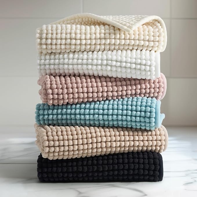 FRESHMINT Thick Chunky Chenille Bathroom Rug, Black, 24"x36" | Non-Slip Backing, Water Absorbent Surface, Machine Washable Care, Cushioned Comfort, Bathroom Floor Use