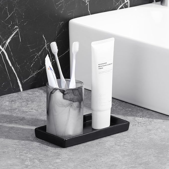 Luxspire Bathroom Vanity Tray Ceramic Perfume and Jewelry Dish, Mini, Black | 6.7 x 3.5 inch Smooth matte ceramic, easy clean, anti-slip bottom, organize soap dispenser jewelry candles