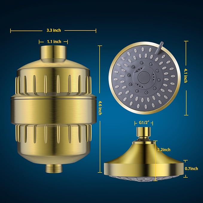FEELSO Shower Head with Shower Filter, Filtered Shower Head for Hard Water | High Pressure, Anti-clog Nozzles, 5 Spray Showerhead, 15 Stage Water Softener Filters, Remove Chlorine and Harmful Substances