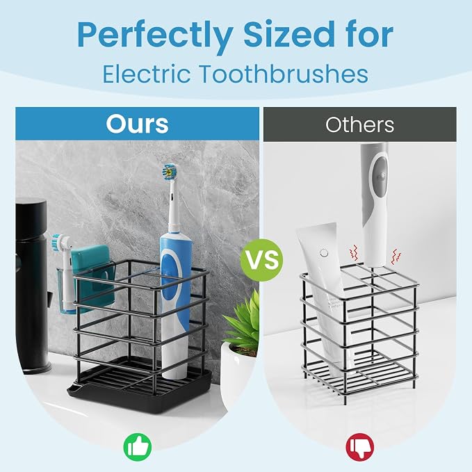 Toothbrush Holders, Bathroom Storage Organizer with Small Box,Black,3 Slots | Easy to Clean,Multifunctional,Kids Electric Toothbrush Organizer,Drainage,Removable,For Bathroom,Vanity,Kitchen Sink,Office