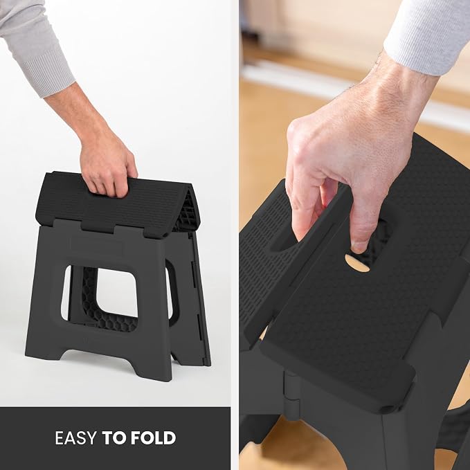Vigar Compact Step Stool Foldable, 10-1/2-inch Step Stools for Adults up to 330 Pound, Lightweight Stool, Non-Slip Folding Step Stool, Black | For Adults, Up to 330 Pound, Lightweight Stool, Folding Design, Compact Size, Stable Surface, Easy to Store