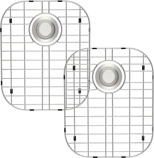 Slideep Sink Protectors for Kitchen with Sink Strainer, Sink Grate for Bottom 16''x13'', Stainless Steel Sink Bottom Grid Rear Drain Hole, 2 pack