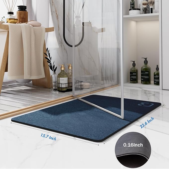 Diatomaceous Earth Bath Mat Stone Bath Mats for Bathroom,15.7"x23.6",Navy | Non Slip Rubber Backed Quick Dry Bathroom Rugs Super Absorbent Low Pile Diatomite Stone Bathroom Mat Fit Under Door Floors