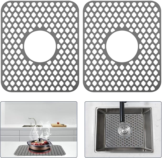 Snuggery Silicone Sink Protectors for Kitchen Sink, 12"x14" Center Drain | Scratch protection, cushions fragile dishes and glassware, dishwasher safe, food-grade silicone, 446°F heat resistant