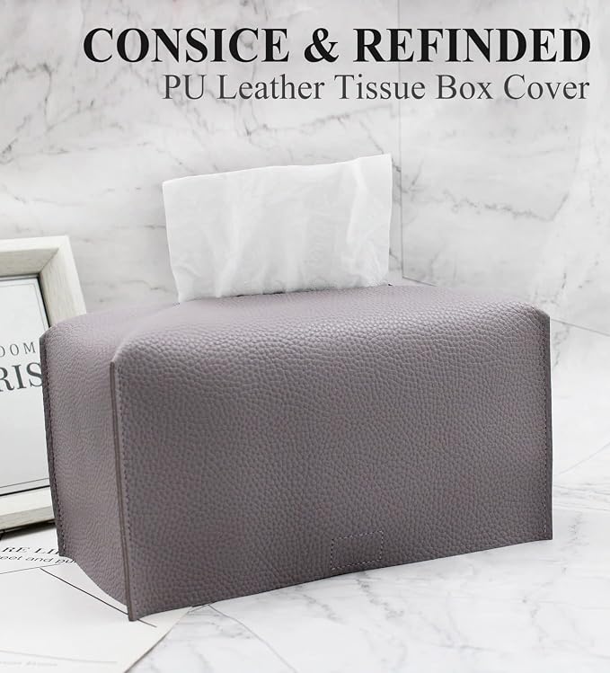 Livelab Tissue Box Cover, Rectangular Modern Decorative PU Leather Tissue Box Case Organizer Holder for Vanity Countertop, Night Stands, Livingroom, Office Desk & Car 9.5X5X5'' | Light Purple