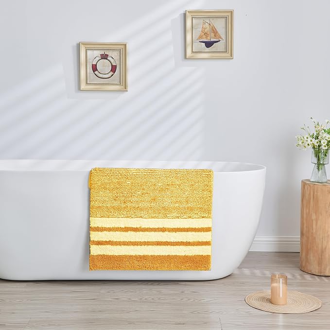 CozeCube Harvest Gold Striped 32"x20" Non Slip Washable Bath Mat | For Bathroom, Fluffy Absorbent Microfiber Bath Mats Machine Wash, Stylish Cute Aesthetic Bathroom Rugs