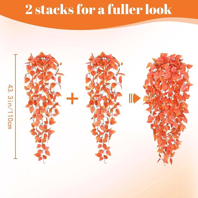 BLEUM CADE Fake Hanging Plants, 2pcs Artificial Hanging Plant, Faux Orange Vines Hanging Plant for Wall Home Living Room Indoor Outdoor Fall Decor (No Baskets)