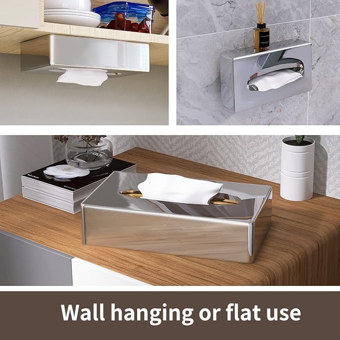 Y-in Hand Tissue Box Cover, Rectangular Mirror Wall Mounted Facial Paper Holder Dispenser, Prefert for Storage on Bathroom Vanity, Kitchen, Night Stand, Countertops Office and Car.