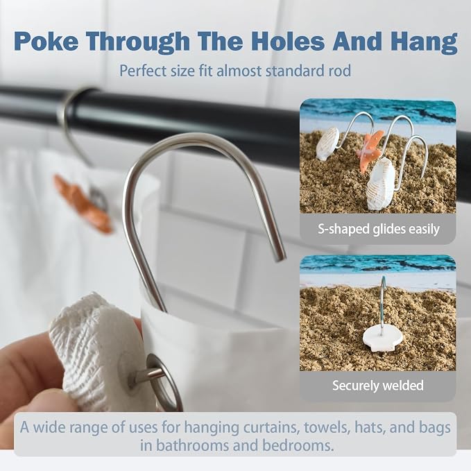 Seashell Shower Curtain Hooks 12pcs Beach Shower Curtain Rings Bath Shower Hooks Rust Proof Curtain Hangers Coastal Bathroom Accessories Decor