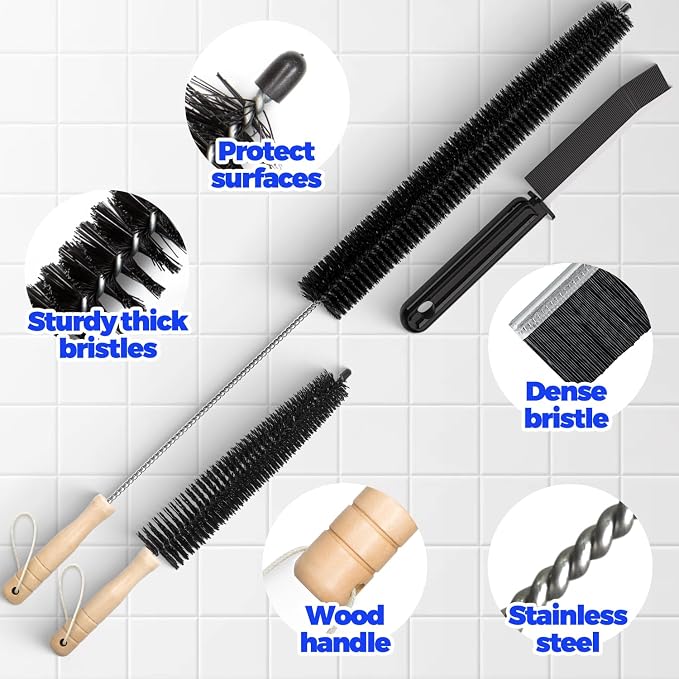Holikme Dryer Vent Cleaner Kit 3 Pack – Crevice & 2 Lint Brushes | Flexible Nylon Bristles & Bendable Shaft Adapt to Tight Corners – Also Cleans Fridge Coils, Radiator Fins & AC Vents.