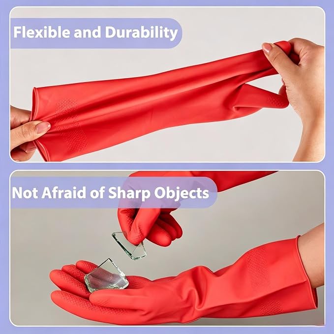 Rubber Kitchen Dishwashing Gloves - 4 Pairs Colorful Reusable Cleaning Gloves for Kitchen Washing Dishes and Household Cleaning(Large, Yellow+Red)