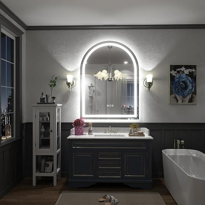 30x42 Inch Arched LED Bathroom Mirror | Dimmable Backlit Bathroom Mirror, LED Lighted Vanity Mirror, Anti-Fog, 3 Colors, Memory, Shatter-Proof, ETL Listed