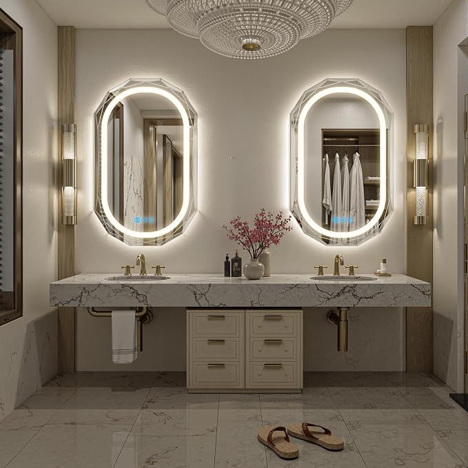 24"X36" Oval LED Bathroom Mirror with Lights, Frameless Vanity LED Mirror for Bathroom with Beveled Edge, Backlit Anti-Fog, Dimmable, 3 Colors, Memory Function, TemperedGlass,Shatter-Proof