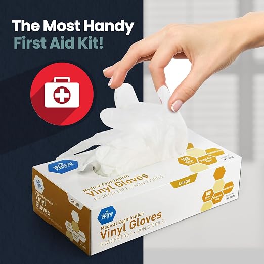 MED PRIDE Vinyl Exam Medical Gloves,Powder-Free,Latex-Free,Large,100-Count