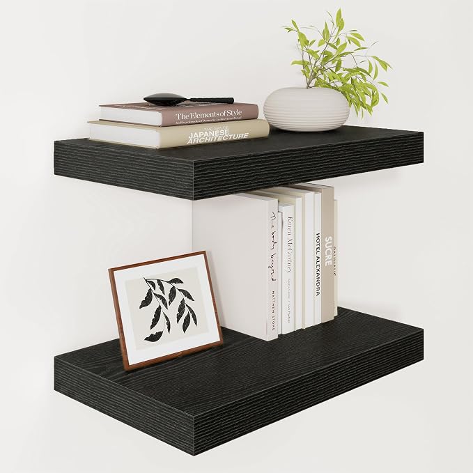 Vivelove Floating Shelves for Wall 18x12” Set of 2, Black | Easy Install With Hardware, 2" Thick, Invisible Brackets, Wall Mounted, No Sagging, For Any Room